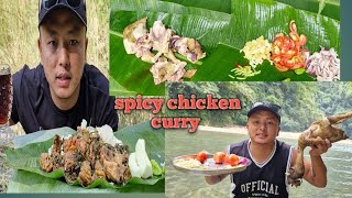 my first mukbang video spicy chicken cook and eat nature is awesome river mountains ASMR [upl. by Noirad756]