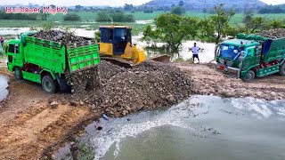 Full operation project Filling up land huge Bulldozer KOMATSU DR51PX Push Soil amp Stone Into Water [upl. by Enytsirk]