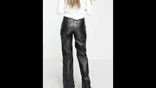 BERSHKA Shiny Faux Leather Wide Leg Tailored Trousers Pants Black Women  ASOS [upl. by Brindle689]