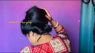 Bautiful silky hair bun play  Silky hair play with beautiful bun  KolkataHairplay [upl. by Akineg677]