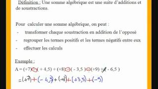 4eme cours de maths sur la somme algebrique de nombres relatifs [upl. by Nnylrac]