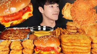 ASMR MUKBANG FRIED CHICKEN amp CHEESE BURGER amp FRIES amp CHICKEN NUGGETS amp ONION RINGS amp SPAGHETTI [upl. by Enilecram89]