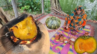 Delicious Food With Unique Dishes Village Style Pumpkin Burnt Paste Recipe Mishti Kodu Pora Vorta [upl. by Lanfri]