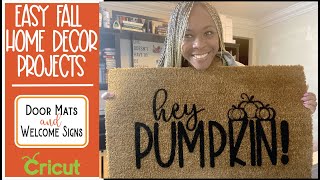 HOW TO MAKE A DOORMAT amp WELCOME SIGN WITH CRICUT MACHINE  STENCIL  FALL HOME DECOR  DIY DOOR MAT [upl. by Senoj]