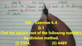 VIII 64 Q1 Find the square root of the following numbers by division method i 2304 ii 4489 [upl. by Crim]