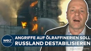 UKRAINEKRIEG Russische Raffinierien immer wieder unter Beschuss – Diese Strategie steckt dahinter [upl. by Amerd679]