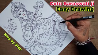 Saraswati Mata Drawing  Saraswati Drawing Easy  Saraswati Thakur Drawing [upl. by Elleunamme104]