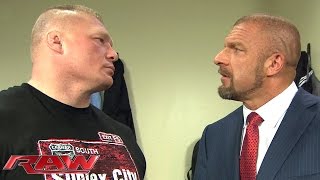 Brock Lesnar and Triple H cross paths in a tense backstage encounter Raw February 1 2016 [upl. by Eilarol]