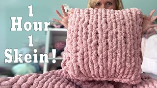 How to Finger Knit a Pillow One Skein Washer and Dryer Safe [upl. by Alyakim129]