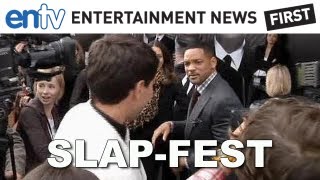 Will Smith SlapFest Male Reporter Tries To Kiss Will Smith at MIB 3 Red Carpet Gets Slapped [upl. by Nosille]