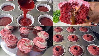 Red velvet cupcakes and caramel filling with cream cheese frosting 🧁 cake ad u quruxbdn oo ad umacn [upl. by Htebazle]