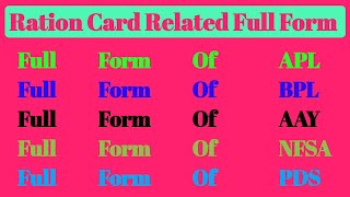 Ration Card Related Full Form  Full Form Of APL BPL AY AAY PHH NPHH NFSA PDS [upl. by Yrmac]