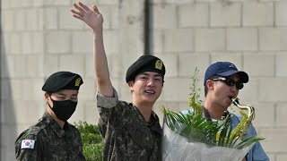 BTS star Jin finishes South Korean military service  AFP [upl. by Darrick255]