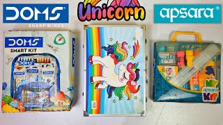 Doms smart kit vs unicorn art set vs apsara my smart kit  colour pencils pencil sharpner eraser [upl. by Eelibuj]