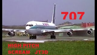 Ear splitting full power screaming JT3D sound Boeing 707 SUPBB  Memphis Air  Ostend Airport [upl. by Naleek]