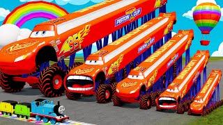 Big amp Small Long amp Tall Lightning Mcqueen with Monster Truck Wheels vs Trains  BeamNGDrive [upl. by Chiaki765]