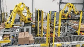 Multiline Robotic Palletizing and Stretch Wrapping System – StrongPoint Automation [upl. by Ennaerb747]