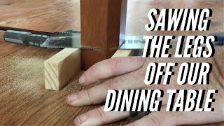 We Made Our Dining Table Shorter  Using hand tools without taking it apart [upl. by Best]