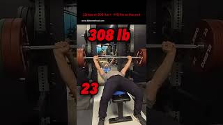 Bench Press 24 reps at 308 lbs and 440lbs at the end [upl. by Iblehs]