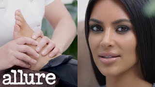 Kim Kardashian Gets a Foot Massage While Answering Questions  Allure [upl. by Etti]