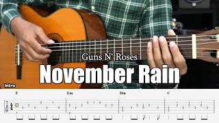 November Rain  Guns N Roses  Fingerstyle Guitar Tutorial  TAB amp Lyrics [upl. by Sivi822]