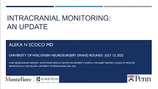 UWSMPH Dept of Neurosurgery Grand Rounds Speaker Dr Aleka Scoco Title Intracranial Monitor [upl. by Onig]