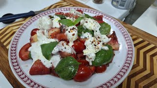 Cherry Tomato Burrata Cheese Peach SaladCaprese Salad [upl. by Mullane]