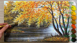 Process of painting landscapes with yellow leaves  Learning to paint landscapes  Art paintings [upl. by Rock69]