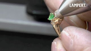 PUK Welding device – Retipping a prong on an emerald ring  Krappe Schweißen [upl. by Llekram]