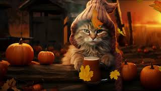 Halloween Ambience🍂Cozy Farm Cat Ambience🐈Fall🎃Night Sounds Crickets Crackling Campfire Relax [upl. by Immac]