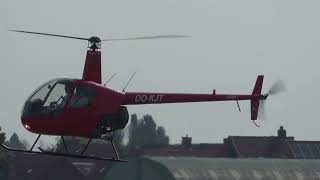 ROBINSON R22 OOJKT LANDING AND DEPARTING FROM KORTRIJK WEVELGEM AIRPORT BELGIUM EBKT 1182023 [upl. by Mancino]