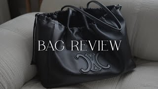 BAG REVIEW CELINE CABAS DRAWSTRING CUIR TRIOMPHE BAG  ALYSSA LENORE [upl. by Kcirdec]