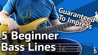 5 Beginner Bass Lines  Guaranteed To Impress With Tabs On Screen [upl. by Izabel884]