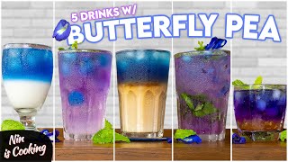 5 Easy BUTTERFLY PEA TEA Drinks to make  Home Cafe Drink ideas [upl. by Aggy221]