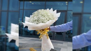 Gypsophila Bouquet Wrapping Display [upl. by Dlonra744]