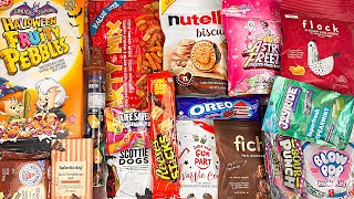 SNACK PARTY New Joyride Gum Halloween Fruity Pebbles Nutella Biscuits Flock Chicken Skin Crisps [upl. by Nahshon]