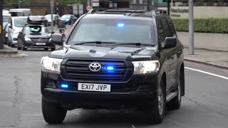 Metropolitan Police CTSFO Armoured Toyota Land cruisers responding amp special escort group BMW 545e [upl. by Alled]