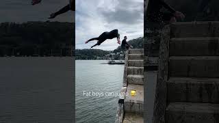 Fat boys can JUMP 😂 dartmouth backflip fatbot tombstoning [upl. by Kcod194]