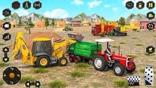 Drive tractor and jcb backhoe loader to dig and transport in construction game2024 [upl. by Odo424]