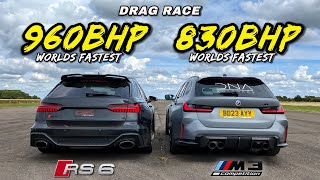 SAVAGE FAMILY WAGONS 830HP BMW M3 TOURING vs 960HP AUDI RS6 [upl. by Nedi54]