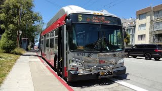 Rare SF Muni 2018 New Flyer XT40 5744 on Route 5 Fulton [upl. by Dnalyaw947]