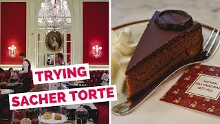 Viennese Food  Eating Sachertorte Cake in Vienna Austria at Café Sacher Wien [upl. by Seka]