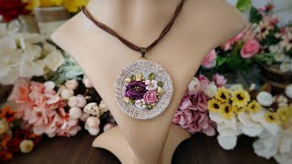 Rustic Hand Embroidery Pendant  Embroidered Necklace Pendant  Floral Embroidery [upl. by Aziul]