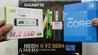 intel Core i3 12100 GIGABYTE H610M H V3 DDR4 AGi SSD Easy Computer Build [upl. by Kylynn889]