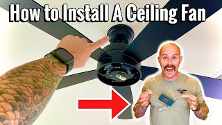 How To Install A Ceiling Fan With Light and Remote  Hampton Bay Ceiling Fan Installation [upl. by Teresina]