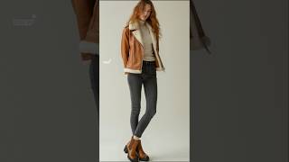 2024 Winter fashions  cropped leather aviator jacket styles outfits [upl. by Hastings]