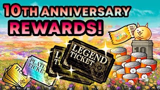 2 LEGEND TICKETS  1 PLATINUM TICKET and Much more  Battle Cats 10th Anniversary [upl. by Inaoj]