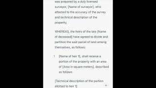 Sample format of Extra Judicial Settlement of Estate with Partition [upl. by Martineau]