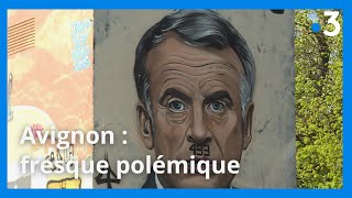 Avignon  la fresque polémique du graffeur Lekto dEmmanuel Macron [upl. by Eimia]