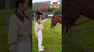 How a Girl Hair style Like a Horse🤣Pranks with Real Horsesquotshorts funny [upl. by Dorene]